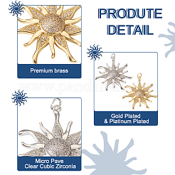 2шт 2 цвета латунные микропаве прозрачные кубические циркониевые подвески&nbsp;ZIRC-PJ0001-09