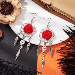 Серьги-подвески из смолы и синтетической бирюзы&nbsp;EJEW-JE06015