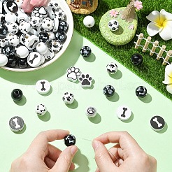 Деревянные европейские бусины с принтом в виде отпечатков лап&nbsp;WOOD-YW0001-77