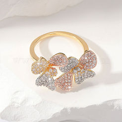 Кольца для женщин с цветочным узором из латуни с микропаве из прозрачных кубических цирконий&nbsp;FS-WG8D34E-03