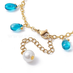 Браслеты в форме раковины морской звезды из сплава со стеклянными каплевидными подвесками&nbsp;BJEW-JB09983-01