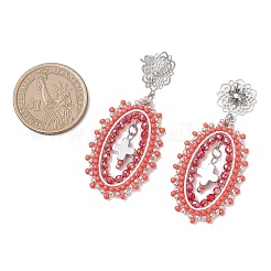 3 пара серег-гвоздиков из овального плетеного стеклянного бисера&nbsp;EJEW-MZ00595