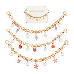 3 шт. 3 стиля эмалированный сплав с АБС-пластиком имитация жемчуга подвеска железная цепочка сумка декоративные цепи&nbsp;HJEW-PH02229