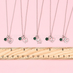 День святого Валентина 304 нержавеющая сталь и зеленое стекло подвеска в виде дельфина в виде сердца ожерелья с цепочкой для женщин&nbsp;NJEW-FS00014-03