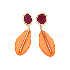 Плоские круглые с овальными подвесками серьги-гвоздики из цинкового сплава и смолы&nbsp;FS-WGF40BC-02