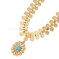 Женские ожерелья с подвеской в виде цветка из нержавеющей стали 304 с синтетической бирюзой&nbsp;FS-WGCCFBF-02