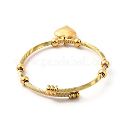 Ионное покрытие (ip) 304 нержавеющая сталь браслет-манжета с подвесками в виде сердца&nbsp;BJEW-P283-07G