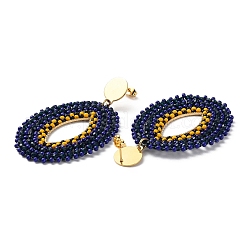 Серьги-гвоздики овальной формы с плетеными стеклянными бусинами&nbsp;EJEW-A105-06G