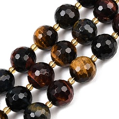 Трехцветные нити бусин из натурального тигрового глаза&nbsp;G-C249-A29-16mm