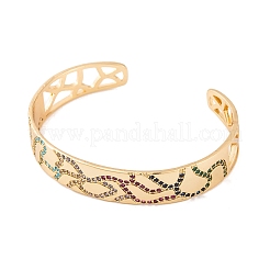 Браслеты-манжеты из латуни с цветным фианитом и полые открытые манжеты для женщин&nbsp;BJEW-S147-09G-A