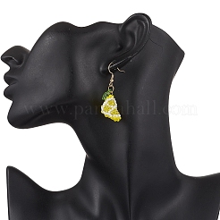 Серьги-подвески в форме лимона из стеклянных бусин ручной работы&nbsp;EJEW-MZ00540-03