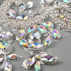 Ручное шитье цветочный узор горный хрусталь костюм аппликации&nbsp;PATC-WH0009-08A