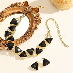 Наборы из треугольных ожерелий и серег-гвоздиков из сплава стекла&nbsp;FS-WG97CDF-01