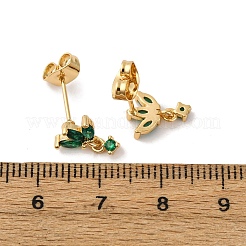 Серьги-гвоздики в форме конского глаза с микропаве из латуни и кубическими цирконами&nbsp;EJEW-S280-02G