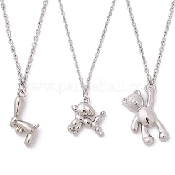 3 шт. 3 стиля ожерелья с подвеской в виде медведя и собаки из нержавеющей стали 304 для женщин и мужчин&nbsp;NJEW-JN05414