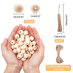 180шт круглые бусины из натурального необработанного дерева&nbsp;DIY-CA0002-56