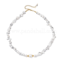 Ожерелья из белого круглого жемчуга и синтетического хаулита&nbsp;NJEW-JN05740-01