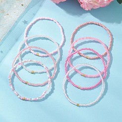 8шт. стеклянные бусины эластичные браслеты для женщин&nbsp;BJEW-MZ00269