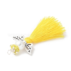 Стеклянные жемчужины круглые бусины с поликоттоновой кисточкой большие подвески&nbsp;PALLOY-MZ00612-05