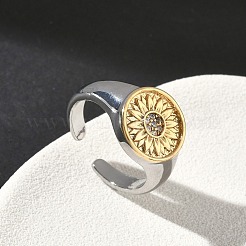 Латунные кольца из манжеты с прозрачным цирконием&nbsp;RJEW-G364-01GP-01