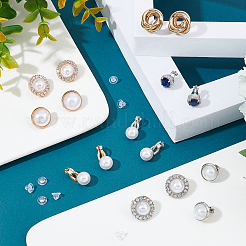 8 пара 8-х стилевых полукруглых и круглых и витых серег-клипс из латуни с пластиковым жемчугом&nbsp;EJEW-PH0001-09-1