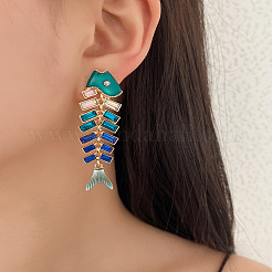 Серьги-гвоздики из сплава со стразами в форме рыбьей кости&nbsp;FS-WG8AC1D-01