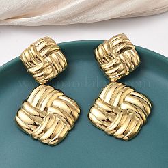 Серьги-гвоздики с подвесками в виде плетеных ромбов из нержавеющей стали 304&nbsp;EJEW-K268-64G