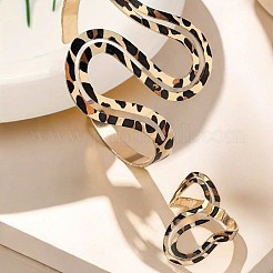 Наборы из сплава с браслетами-манжетами и кольцами в форме леопарда для женщин&nbsp;FS-WG1AFAF-01