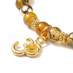 Эластичный браслет из натурального агата и синтетического гематита с подвеской для йоги из сплава&nbsp;BJEW-JB08649