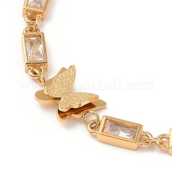 Браслет с прямоугольными фианитами и звеньями бабочки&nbsp;BJEW-D025-04G-02