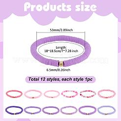 12шт. набор из 12-х цветных браслетов из полимерной глины с бусинами хейши и пластиковыми бусинами&nbsp;BJEW-PH01904