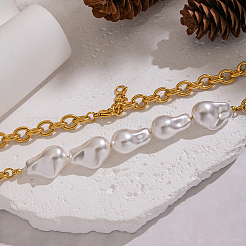 Элегантные ожерелья-цепочки из искусственного барочного жемчуга с бусинами из нержавеющей стали 304 для женщин&nbsp;UO7323