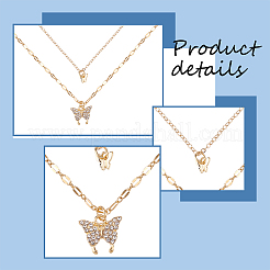 2шт. 2 цвета хрустальные стразы бабочка подвеска двухслойный комплект ожерелий&nbsp;NJEW-AN0001-23