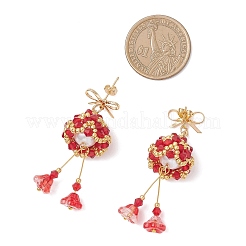 3 пара серег-гвоздиков с подвесками из латуни и стекла в виде рождественского колокольчика&nbsp;EJEW-MZ00612