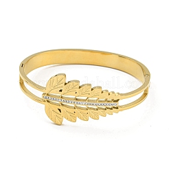 Браслеты из нержавеющей стали 304 с ажурными листьями и стразами для женщин&nbsp;BJEW-D044-03A-G