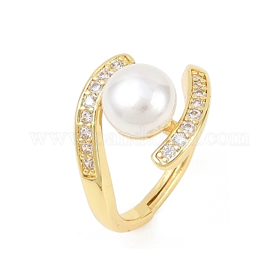 Женские кольца на палец из латуни с микропаве и кубическим цирконием&nbsp;RJEW-D340-02G-03-1