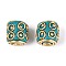 Handmade Indonesia Beads, Column, with Unplated Brass, Dark Turquoise, 11x10.5~11mm, Hole: 1.8mm