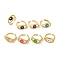 Brass Micro Pave Clear Cubic Zirconia Open Cuff Rings, Eye Enamel for Women, Lead Free & Cadmium Free, Real 18K Gold Plated, Mixed Color, 10.5mm, Adjustable