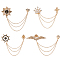 4Pcs 4 Styles Alloy Hanging Chain Brooch, Suit Chain Collar Chain, Lapel Chain Brooch, Shirt Ties Clips, Tie Chain for Men Suit, Mixed Shapes, 113~150mm, 1pc/style