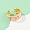 304 Stainless Steel Enamel Adjustable Cuff Rings for Women, Flower Pattern, Real 18K Gold Plated, 9.5mm, Inner Diameter: Adjustable