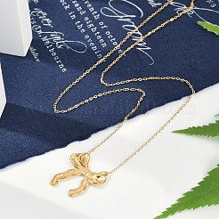 Ионное покрытие (ip) 304 нержавеющая сталь бант кулон кабель цепь ожерелья для женщин&nbsp;NJEW-P320-12A-G