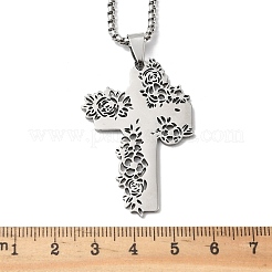 201 подвеска-роза крест из нержавеющей стали&nbsp;NJEW-H065-31P