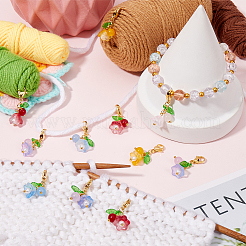 30 шт. маркер для фиксации стежков из цветочного стекла и натурального и окрашенного малайзийского нефрита&nbsp;HJEW-SC0001-77