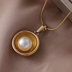 Ожерелья из нержавеющей стали 304 с полукруглыми подвесками из искусственного белого жемчуга для женщин и девочек&nbsp;EO0407