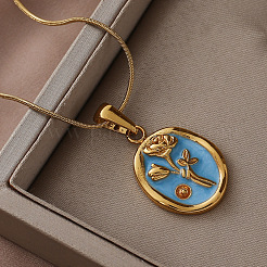 Ожерелья с подвеской в виде овала с цветком из нержавеющей стали 304 для женщин&nbsp;WT6363