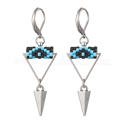 Серьги-гвоздики с застежкой-молнией из латунного стекла с треугольным глазом&nbsp;EJEW-MZ00452-01