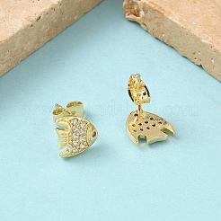 Серьги-гвоздики из латуни с микропаве из прозрачных кубических цирконий в форме рыб&nbsp;EJEW-Z144-23G