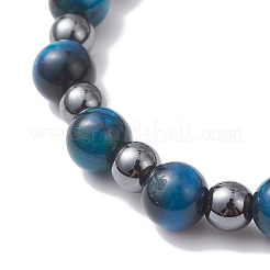 Круглые эластичные браслеты из натуральных бусин тигрового глаза и немагнитного синтетического гематита для женщин&nbsp;BJEW-JB12764