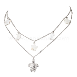Двухслойные ожерелья с подвеской в виде морской черепахи и натуральной пресноводной раковины из нержавеющей стали 304 для женщин&nbsp;NJEW-JN05403