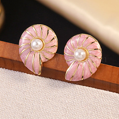 Серьги-гвоздики с эмалированными ракушками из нержавеющей стали 304&nbsp;EJEW-Z147-08G